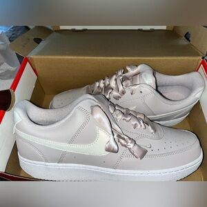 Nike Women’s Low-Top Satin Ribbon Sneakers - Pale Pink & Cream